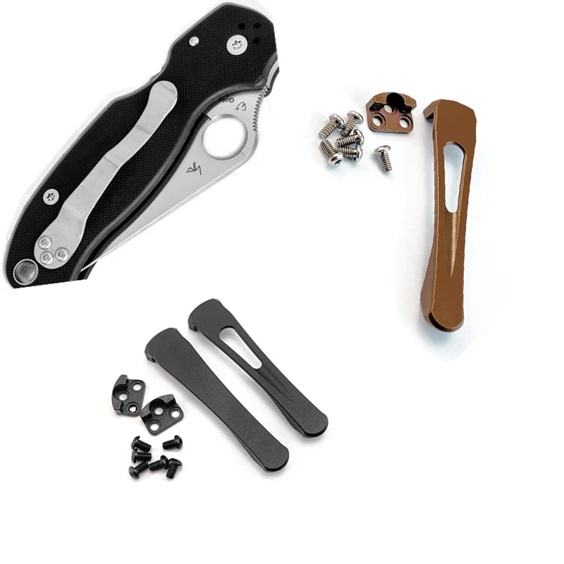 

NEW 3 Colors CNC Titanium Knife Standard Modular V2 Machined Integrated Clip for Spyderco C223 C81 Knives With Screws DIY Parts