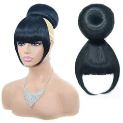 Synthetic Quick Bun and Bang Clip in Hair Chignon Hair Clip on Hair Piece Bun with Bangs for Black Women