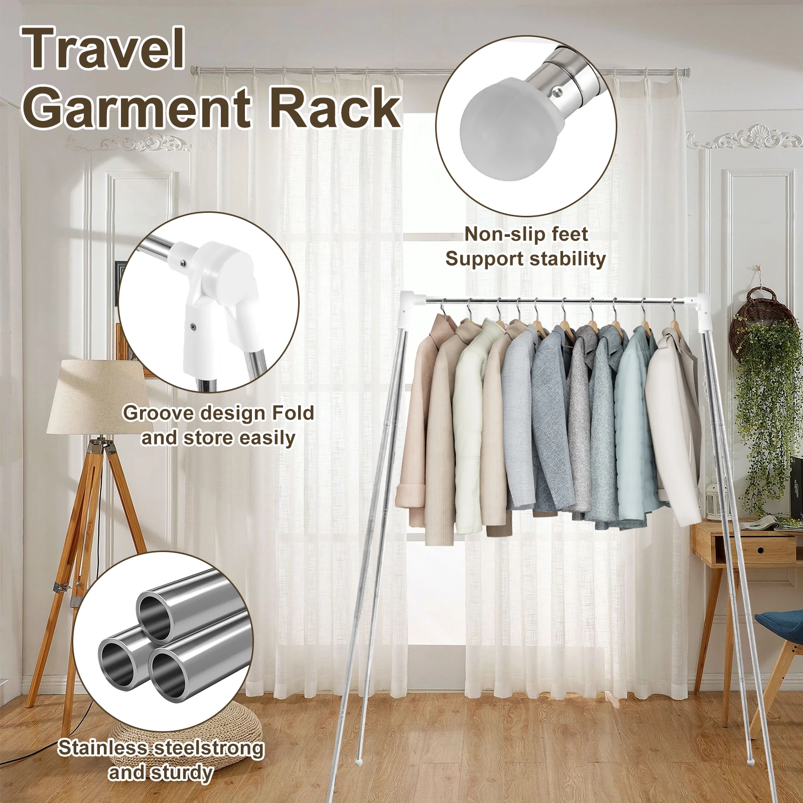 Clothes Drying Rack Floor Stand Outdoor Drying Hanger with Stretchable Folable Stainless Saving Space for Travel Garment Hanger