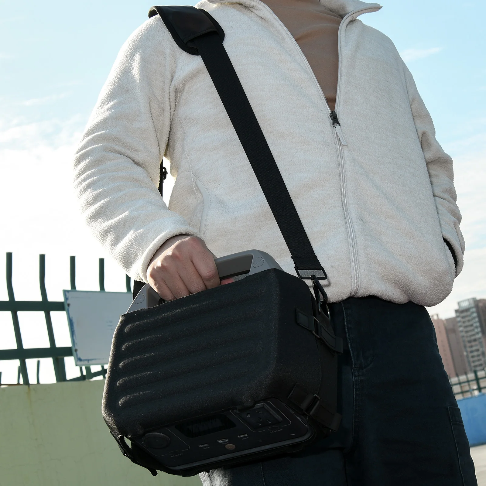 para EcoFlow River 2 Capa protetora com alça de ombro Bolsa organizadora de alto-falante preta