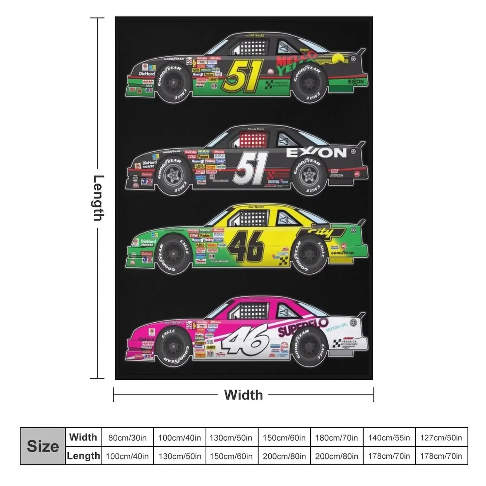 Days of Thunder Car Collection Illustration, Cole Trickle, Rowdy Burns Throw Blanket Personalized Gift Thermal Blankets