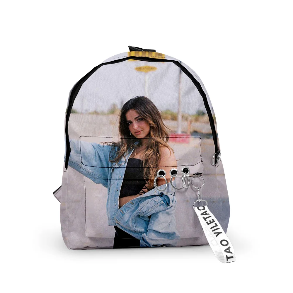 

Cartoon addison rae Notebook Backpack Boys/Girls pupil School Bags 3D Print Keychains Oxford Waterproof Cute Small Backpacks