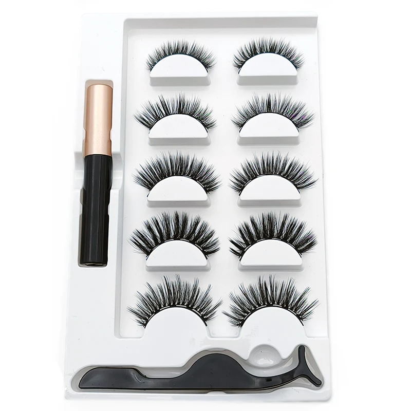 2Boxes/10Pairs Magnete False Mink Eyelashes Set Magnetic Liquid Eyeliner Glue Free Eye Makeup Extend Fluffy Lashes