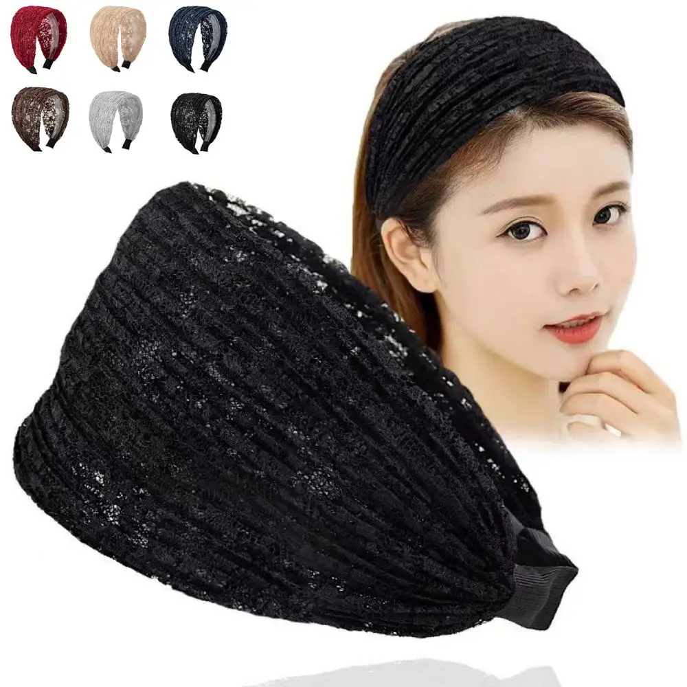 Rutschfestes Spitzen-Mesh-Haarband, hohl, elastisch, breite Seite, Haarband, Kopfbedeckung, Haar-Accessoires, Damen-Spitzen-Haarbänder für Frauen und Mädchen