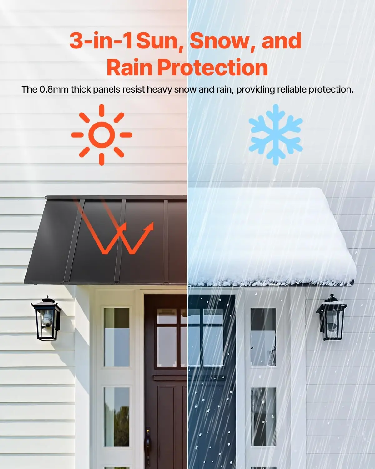 Fixed Metal Awning 80 x 36 in, Window Awning Door Canopy, Stable Triangle Steel Frame Exterior Awnings Rain, and Snow Sunlight Protection for Door Entrance, Windows, Porches, Balconies