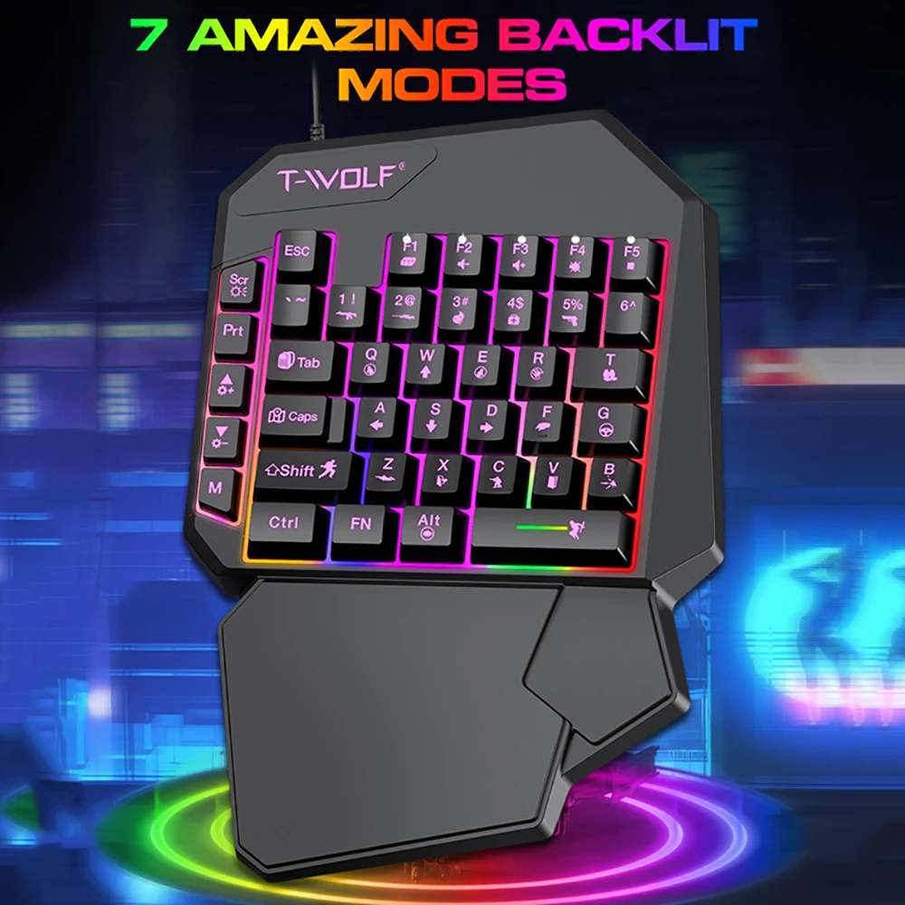 40Keys One-handed Keyboard Mini RGB Gaming Keyboard USB Ultra-slim Wired Backlight Keyboard Ergonomic Keyboard for PC Laptop