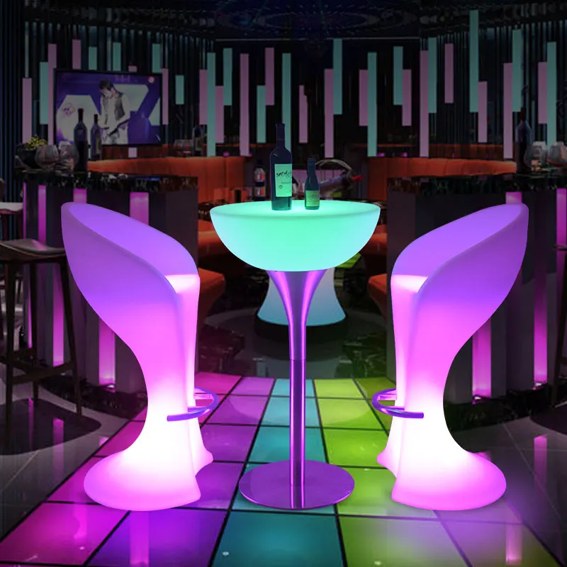 Led luminous high chair creative bar club outdoor hotel LED colorful cocktail table bar chair combination