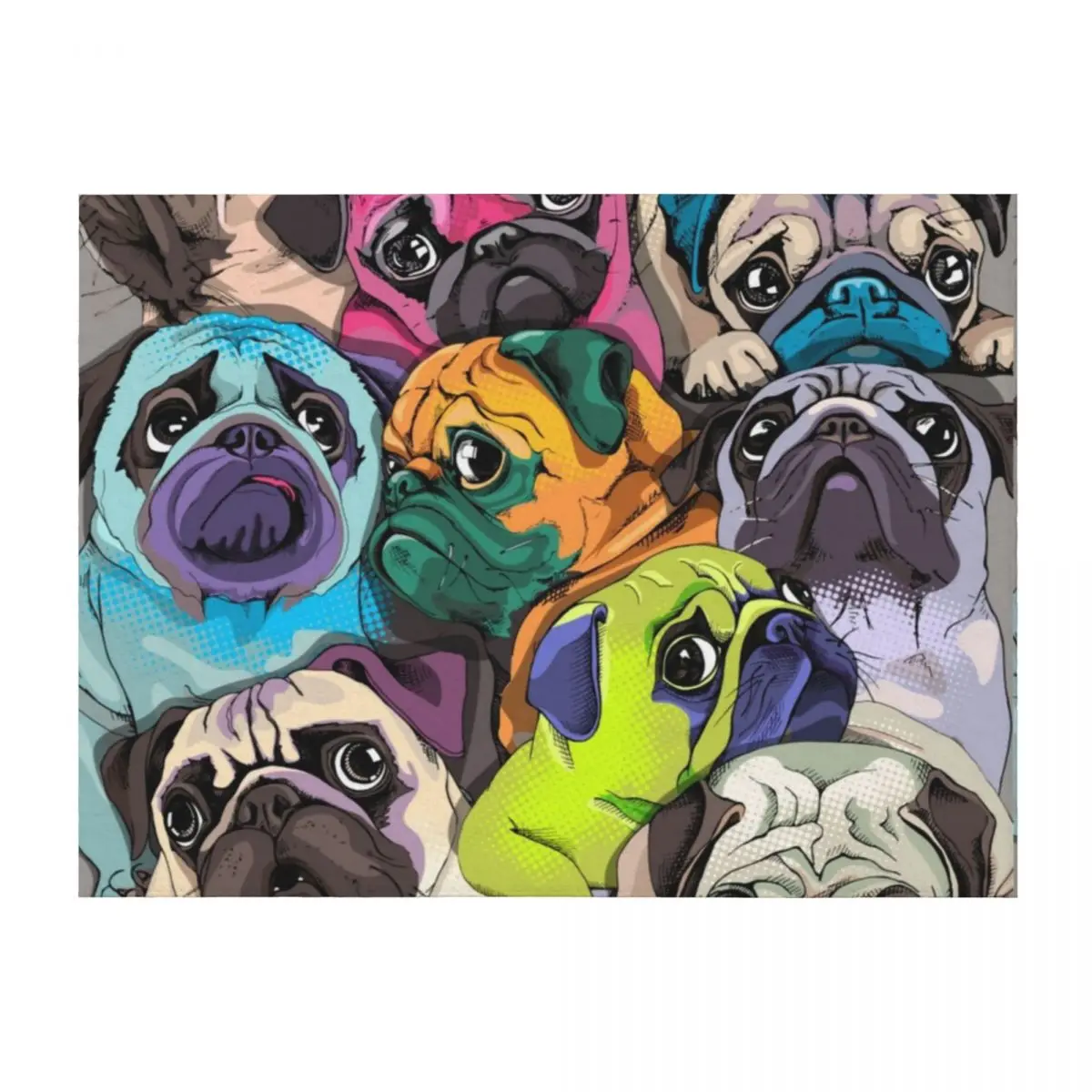 

Portrait of many pugs Throw Blanket Bed Fashionable Luxury Large wednesday Blankets