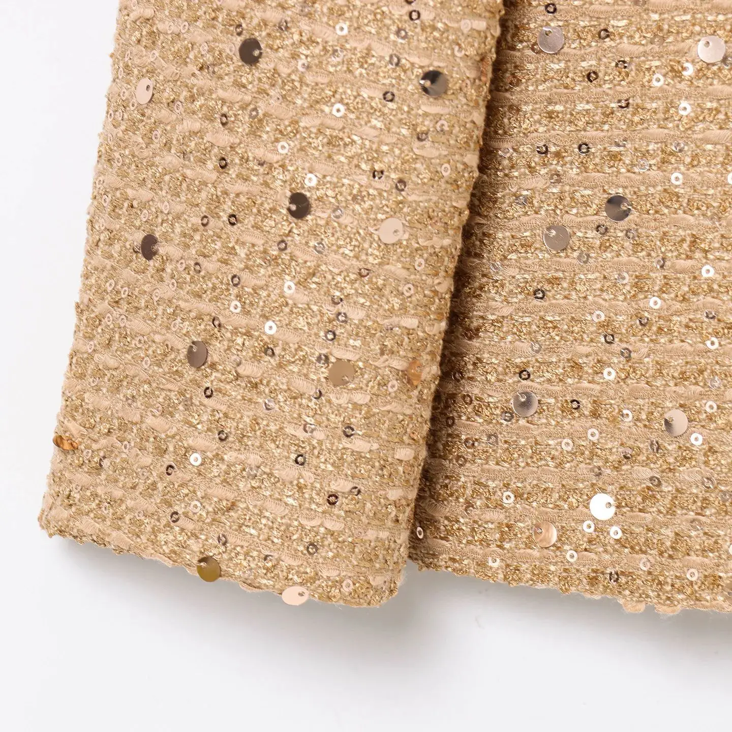 ผู้หญิง SHINY Sequined เสื้อแจ็คเก็ตเข็มขัดหลวมลูกเรือคอยาวแขนยาว COMMUTER SINGLE Breasted Coat ฤดูใบไม้ผลิฤดูร้อนใหม่ CHIC TOP