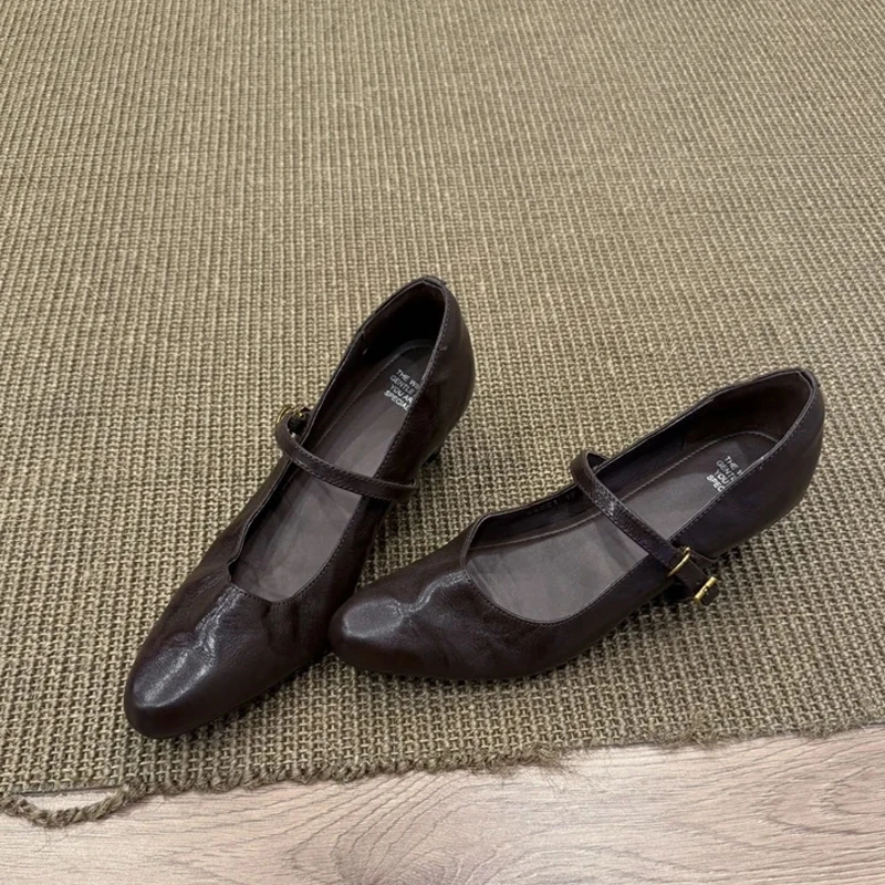 BANFANG Shoes For Woman Sheepskin 4.5cm Middle Heel Shoes Retro Clever Mary Jane Comfortable Casual High Quality Luxury Shoes