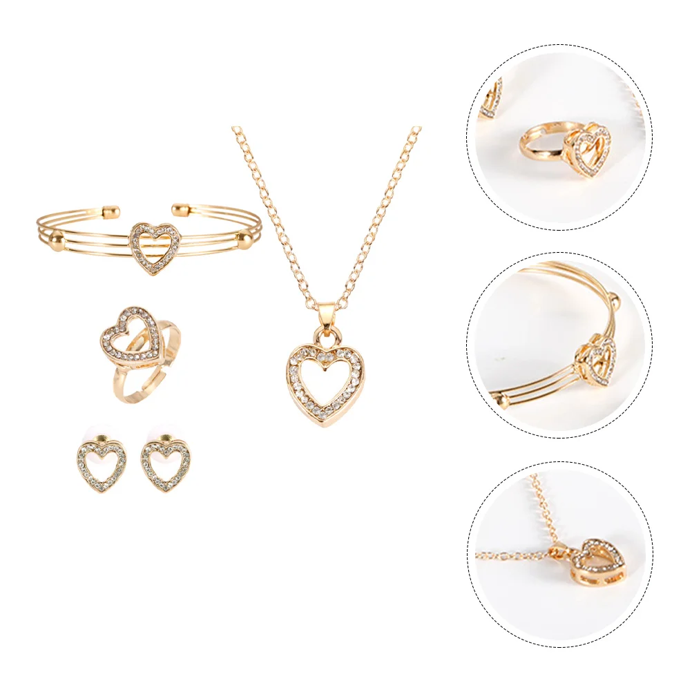 Four Piece Necklace All-round Jewelry Set Daily Wearing Decoration Earrings Bracelet Diamond Alloy Girl