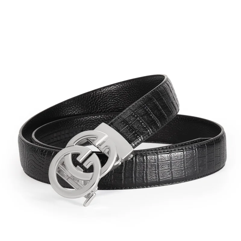 1pc men's multi-colored leather business casual belt with a double O-ring adjustable metal automatic buckle