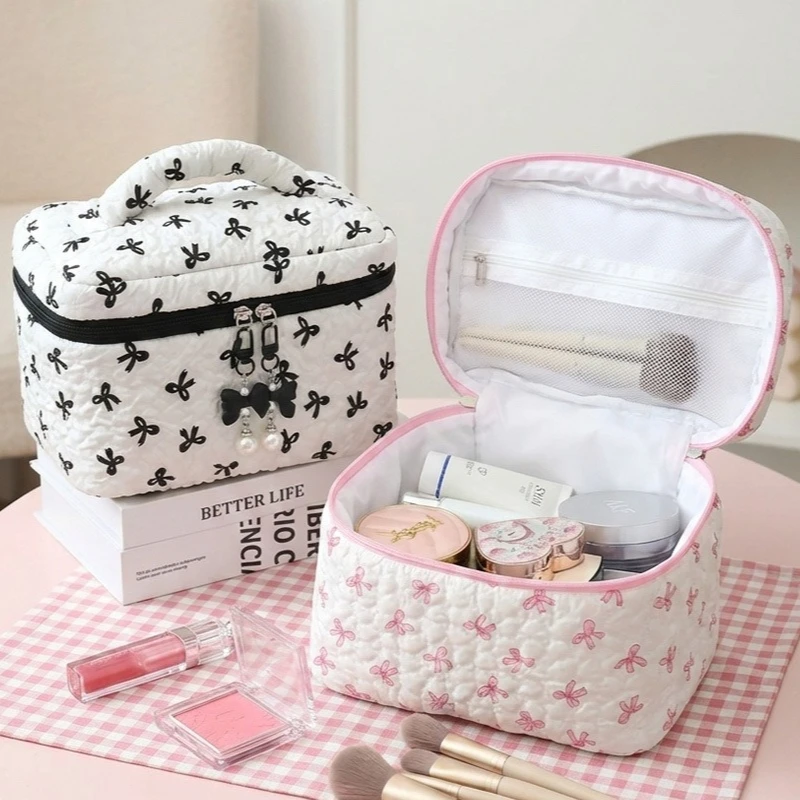 3PCS Bowknot Printed Makeup Bag Large Capacity Handbag Cosmetic Storage Bag Женская Косметичка