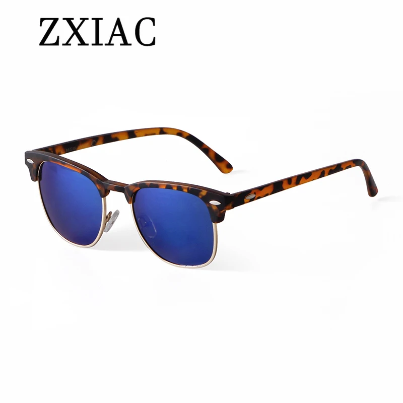 ZXIAC-gafas de sol con remaches de Metal para hombre y mujer, lentes de sol de medio Marco, a la moda, coloridas, con película de colores, con UV400