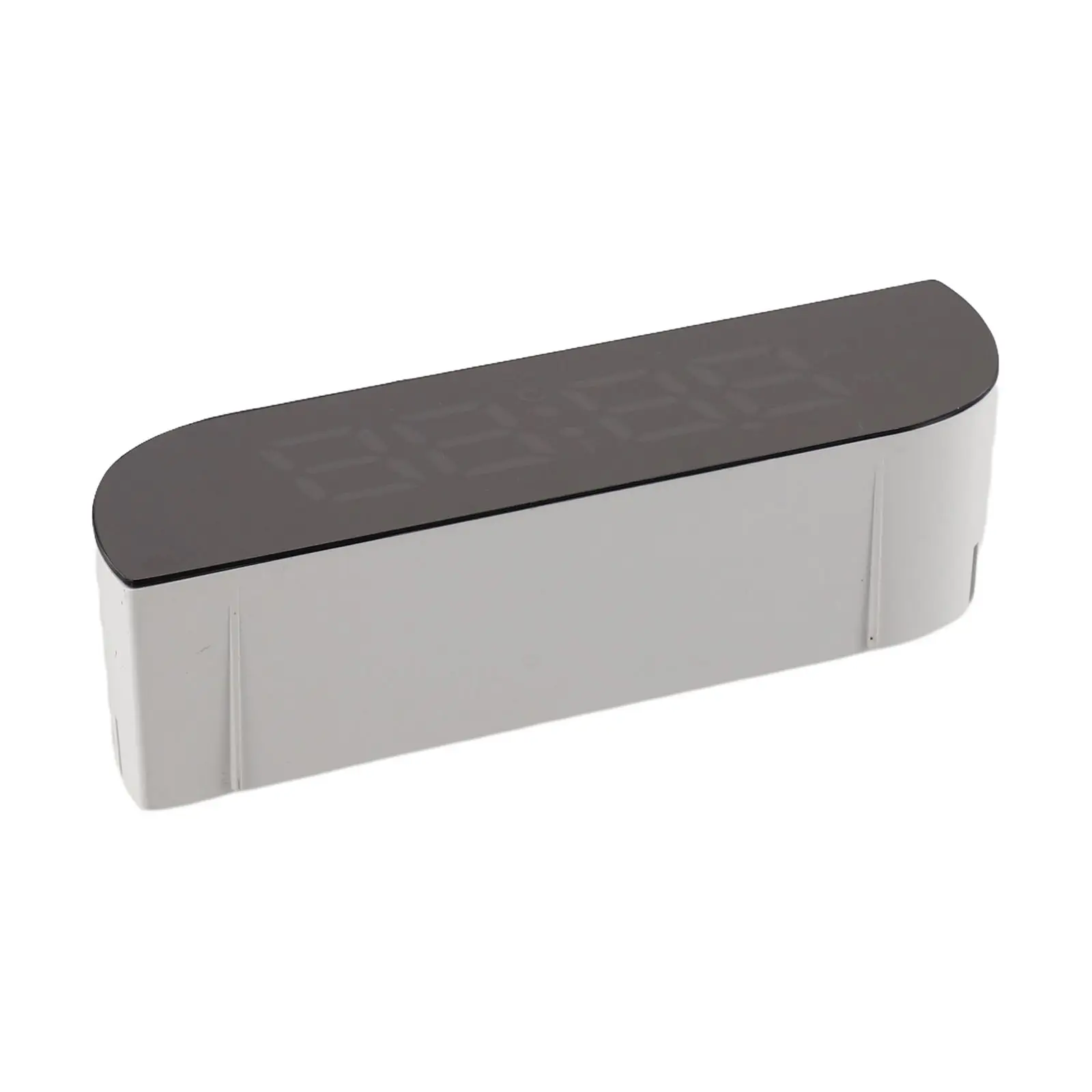 

LED alarm clock with teardrop design temperature display and makeup mirror for desktop use in bedroom or dressing room