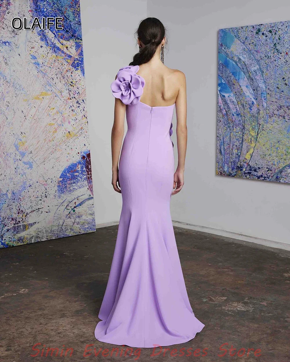 One-Shoulder Satin Ruffles Flowers Sleeveless Elegant Evening Dresses Sweep Train Customized Zipper Mermaid vestidos de noche