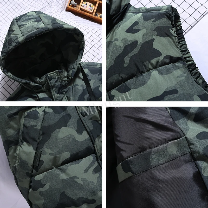 Spring Winter Men Plus Large Size 6xl 7xl Vest Hat Detachable Camouflage Sleeveless Jackets Warm Parka for Men Unisex Waistcoat