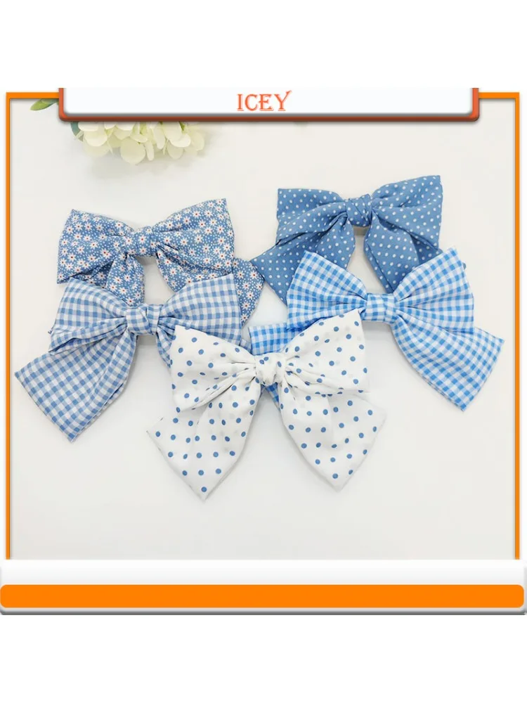 1 szt. Niebieskie opaski na głowę muszka nakrycia głowy krata Scrunchie kropki spinka do włosów mały kwiatek pazur do włosów kropki akcesoria do włosów — zdjęcie 2