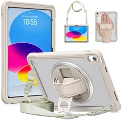 Heavy Duty Tablet Case For Ipad 10th Generation Frosted Clear Shockproof Swivel Stand Shoulder Strap For Ipad 2022 10.9 Inch