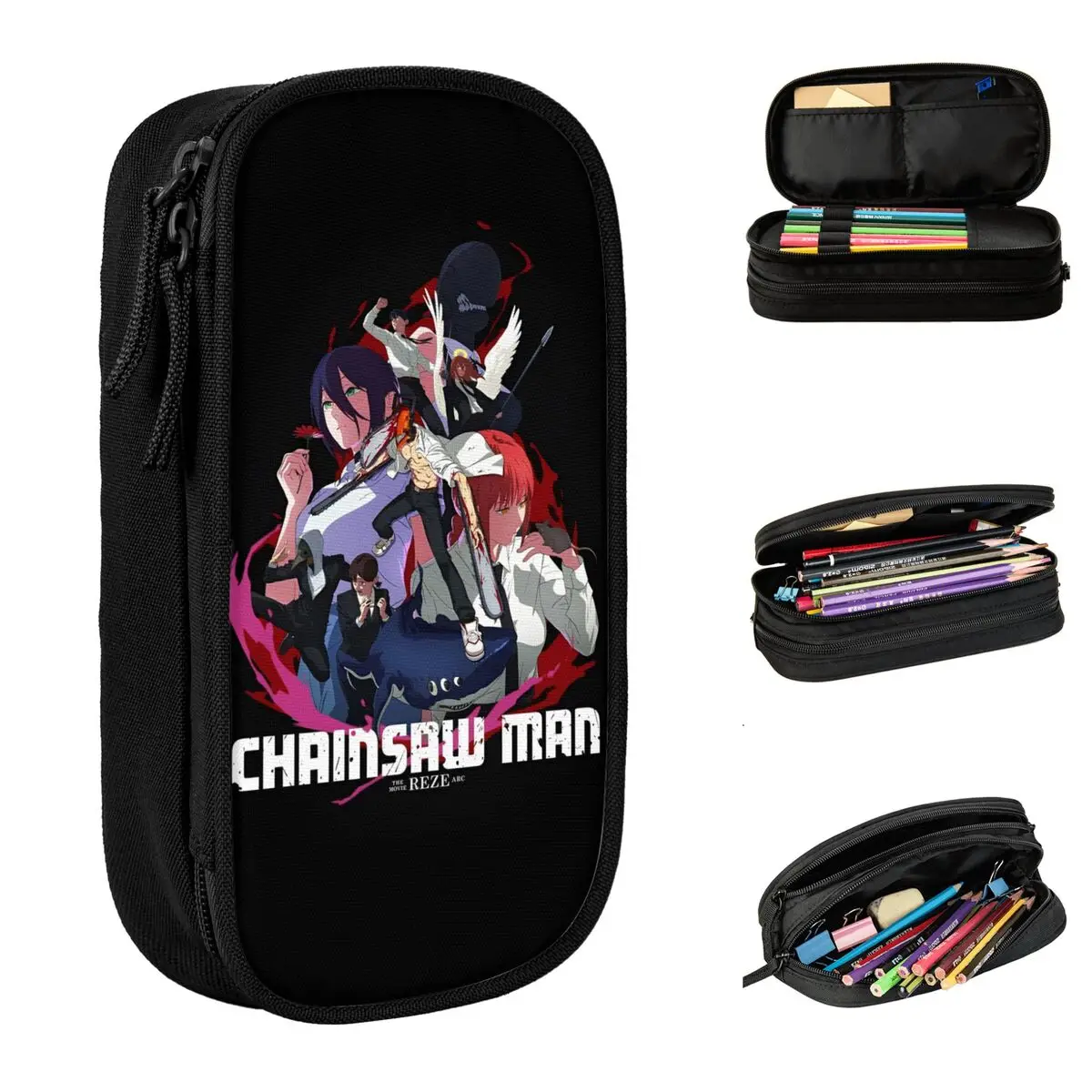 

Chainsaw Man Reze Pencil Case Makima Power Aki Denji Pencil Box Pen Box for Student Bags School Supplies Gifts Stationery