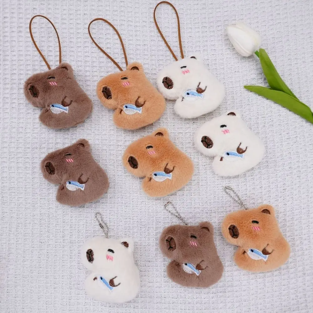 Soft Squeeze Capybara Plush Keychain Stuffed Cartoon Squeak Capybara Plush Doll Lovely Creative Animal Doll Keyring Bag Hanging