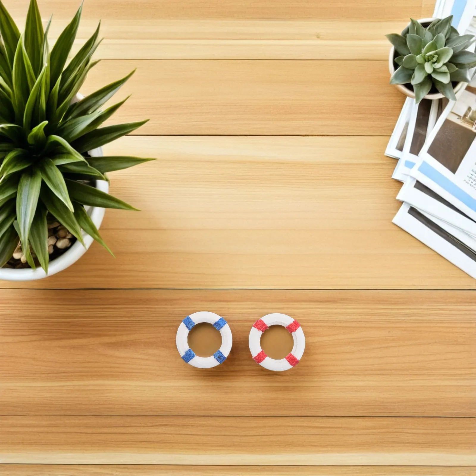 14Pcs Ring Wood Ornaments Coastal Room Decor Nautical Home Decoration Miniature Swim Rings Micro Landscape Lifebuoys
