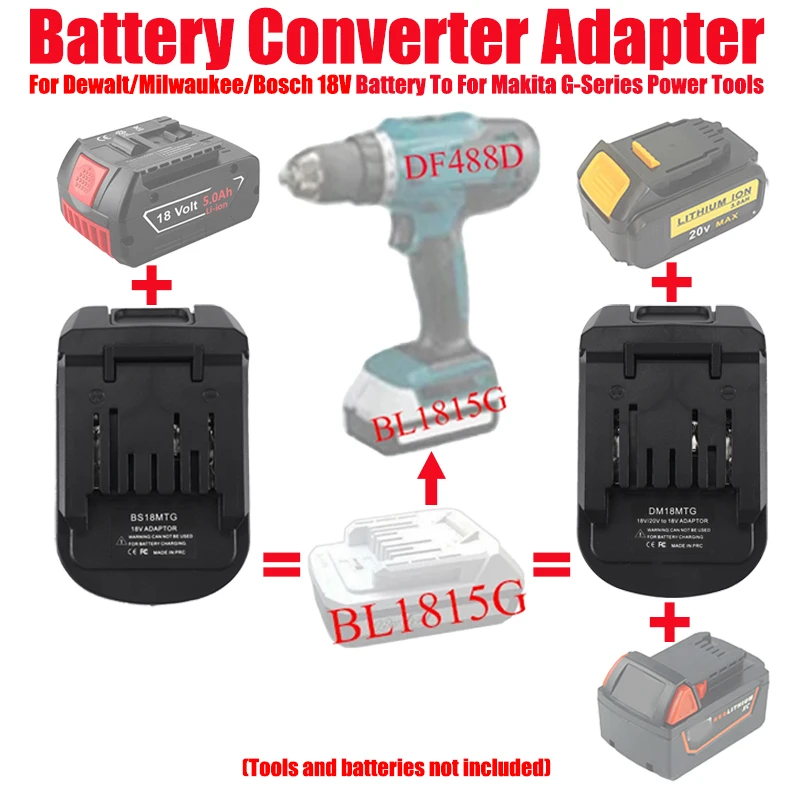 ALASICKA DM18MTG BS18MTG Battery Adapter for Dewalt/Milwaukee/Bosch 18V 20V Li-ion Batteries To for Makita G-Series Power Tools