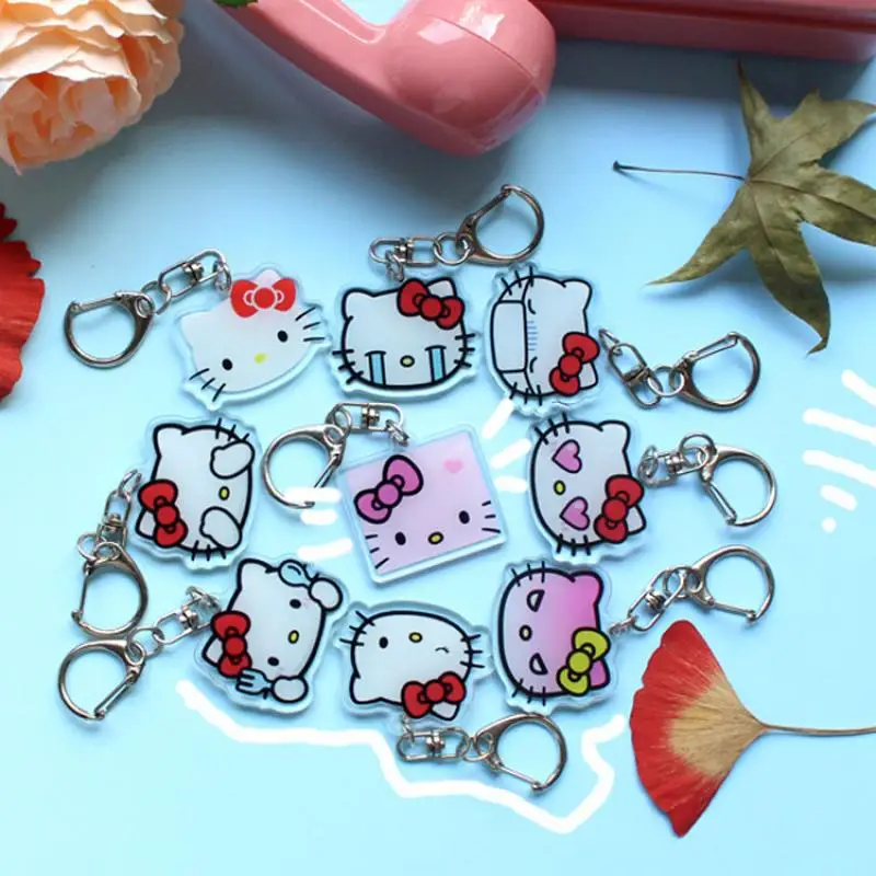 Hello Kitty Acrylic Keychain Kuromi Anime Figures Key Chain Pendant  Accessories Kawaii Girls Bag Keyring Accessoried Gifts