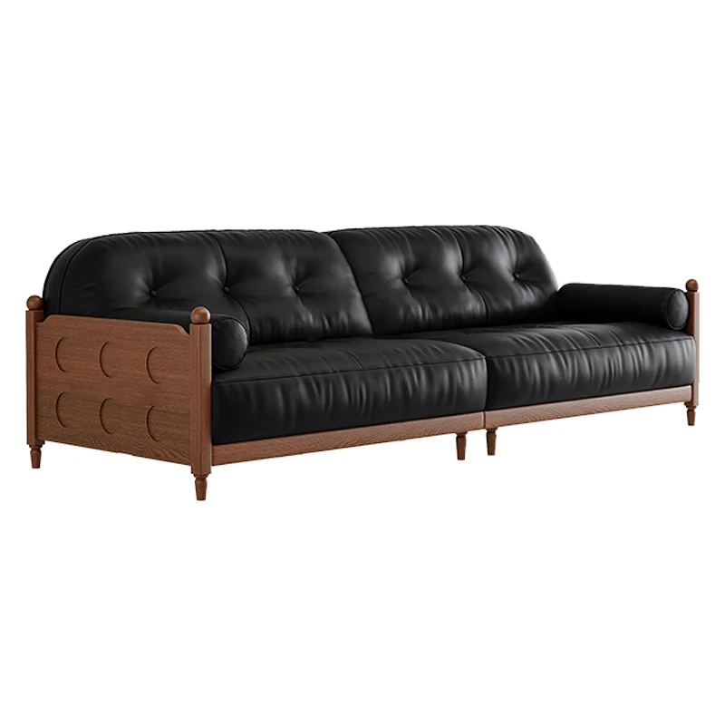 

db-American Style Antique Leather Top Layer Cowhide Small Apartment Living Room Three Person Straight Row Sofa@
