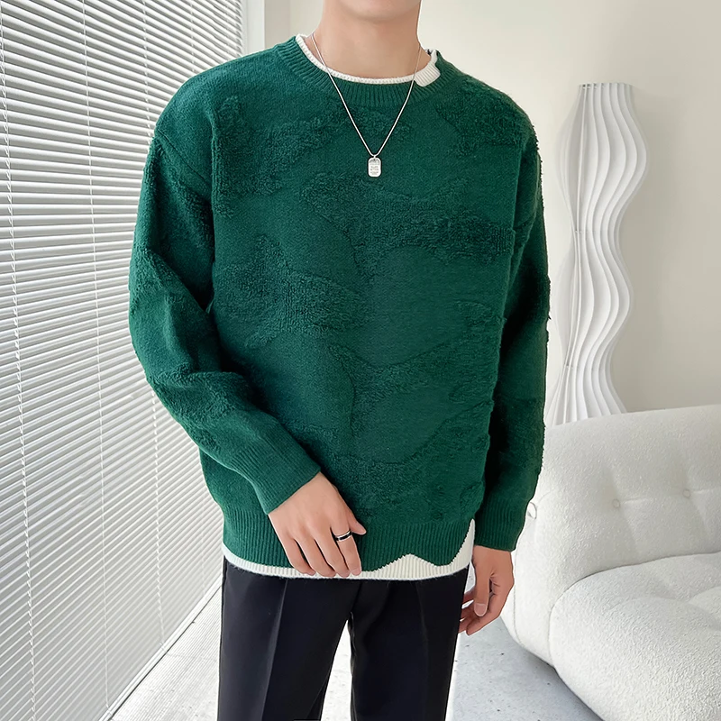 

Теплый вязаный свитер с круглым вырезом, узором из цветов и бахромой, мужской модный шерстяной топ, высококачественный, зимний, повседневный, свободного кроя