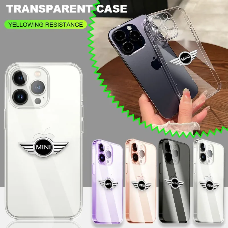 Transparent Phone Case With Car Logo For IPhone 11 12 13 14 Pro Max XR X X XS SE 7 8Plus For Mini R56 R50 F56 R60 2013 2018 2019