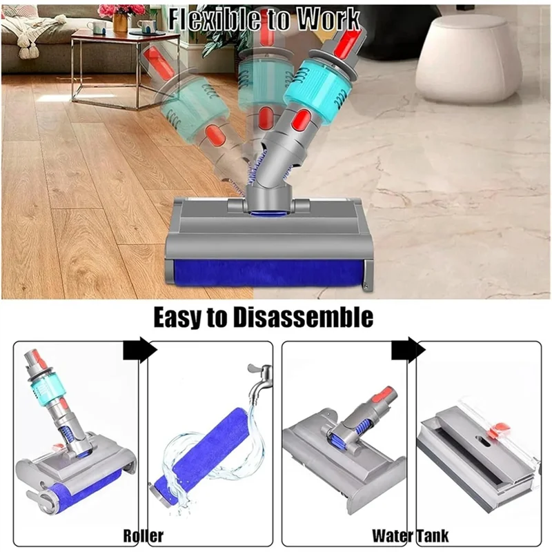 หัวม็อบไฟฟ้าแบบเปียกและแห้ง พร้อมไฟสีเขียว สำหรับเครื่องดูดฝุ่น Dyson V7 V8 V10 V11 V15 อุปกรณ์เสริมสำหรับพื้นแข็ง-CLIM