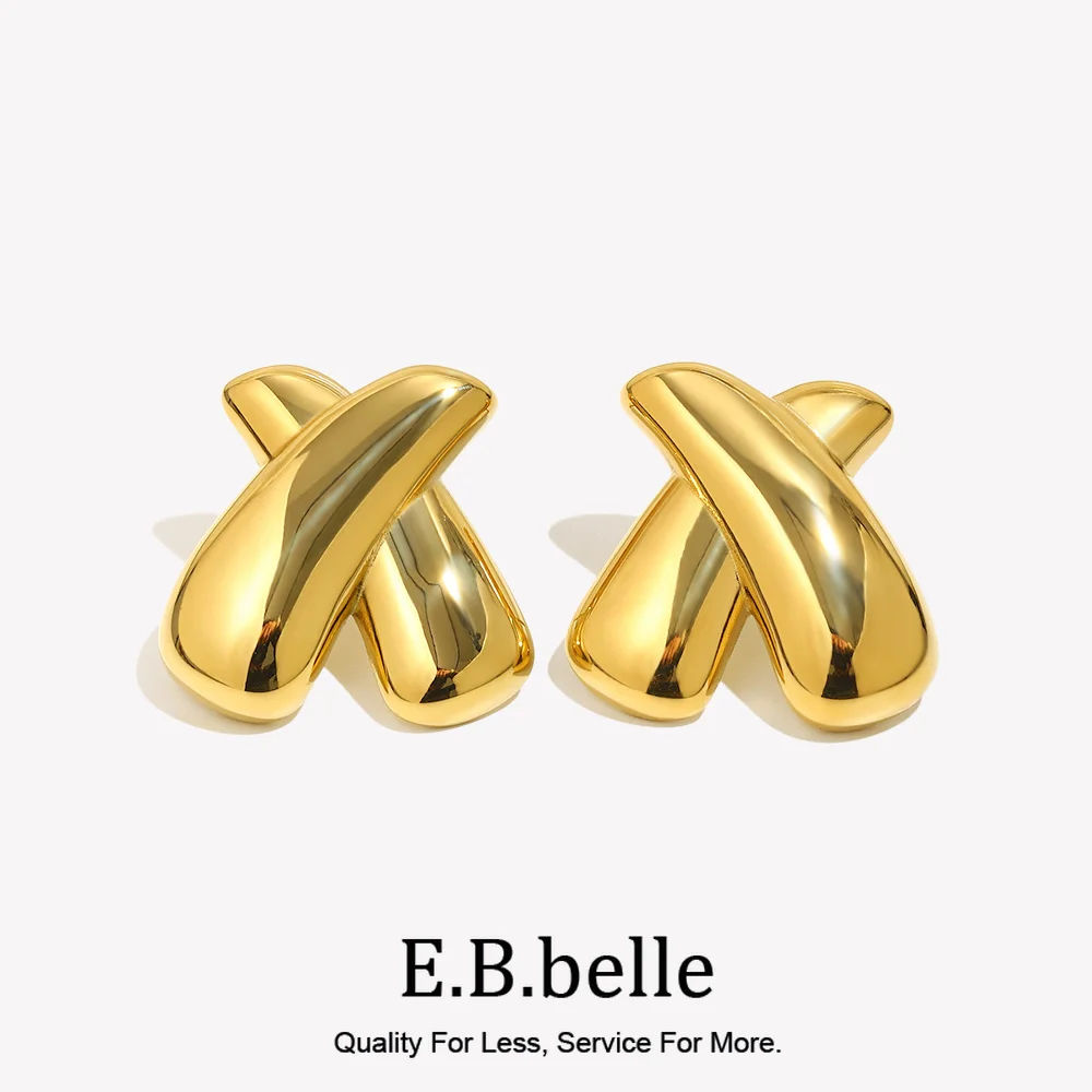E.B.belle Minimalist Style X-shape Stud Earring  Waterproof Stainless Steel Letter Stud Earring For Women Girls Hypoallergenic