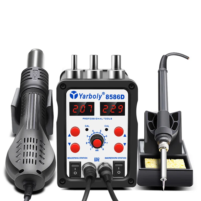 

8586D Hot Air Dismantling and Welding Table 2-in-1, Post-welding Maintenance Electric Soldering Iron Hot Air Gun