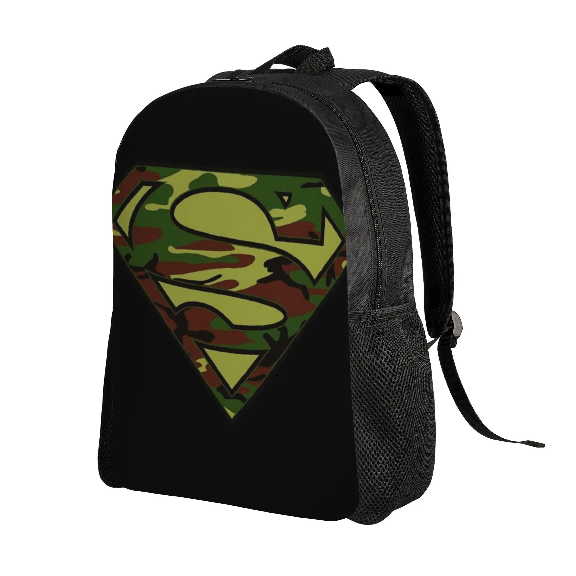 Back to school season Camouflage Superman Emblem Black Background Bookbag  High School Students Multi-Function Backpack