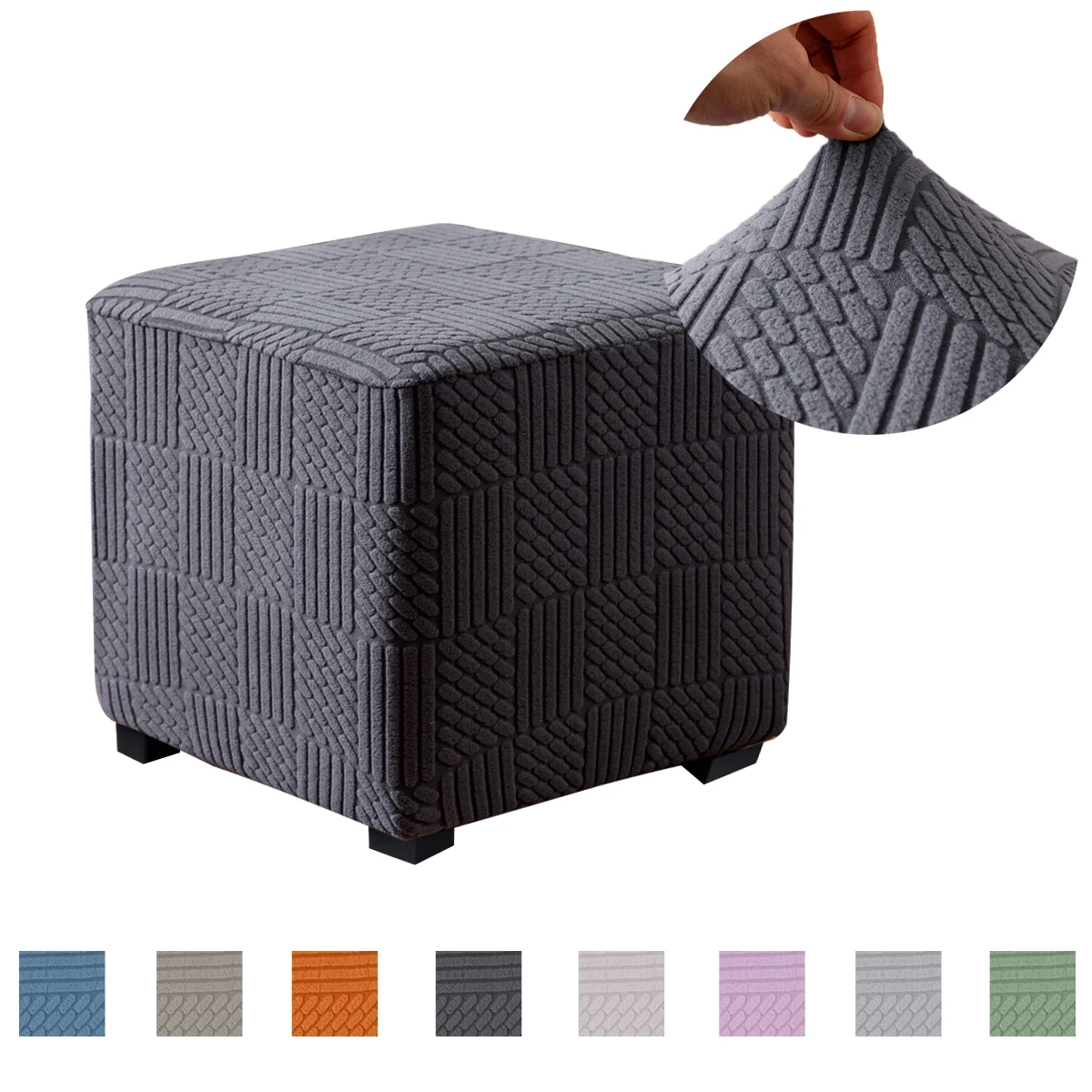 3 Sizes Square Jacquard Durable Customized Stretch Footrest Ottoman Cover Folding Storage Stool Furniture Protector Slipcover