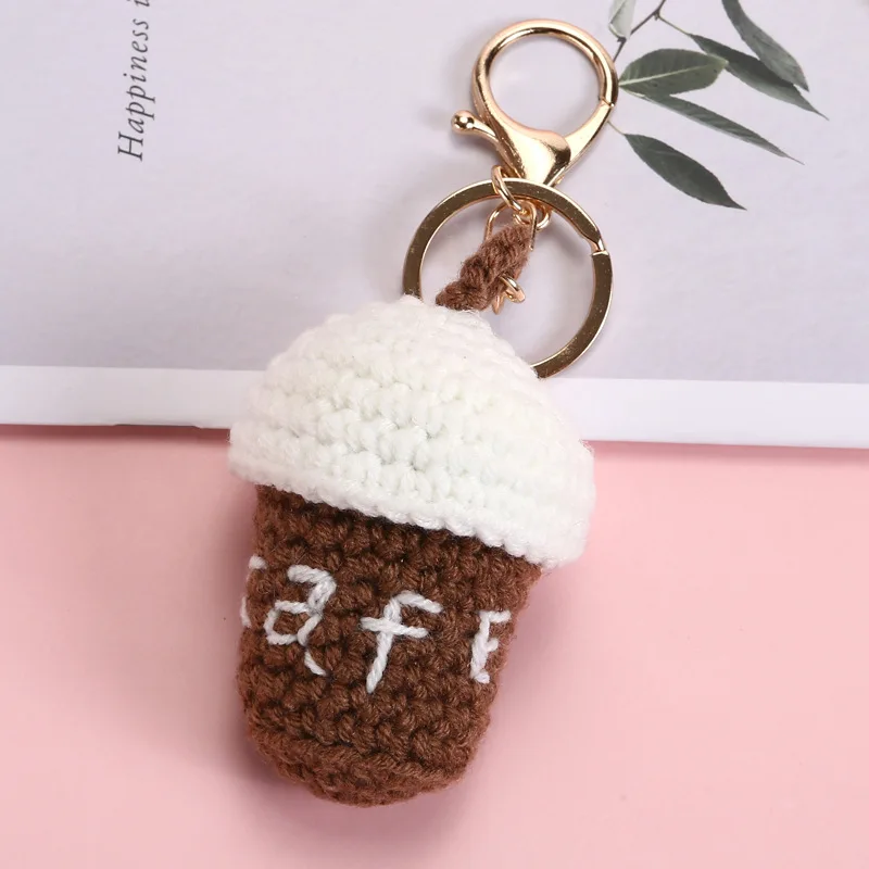 2025 New Plush French Fries Keychain Fun Hamburger coke coffee Wool Crochet Couple Bag Pendant Children's Gift