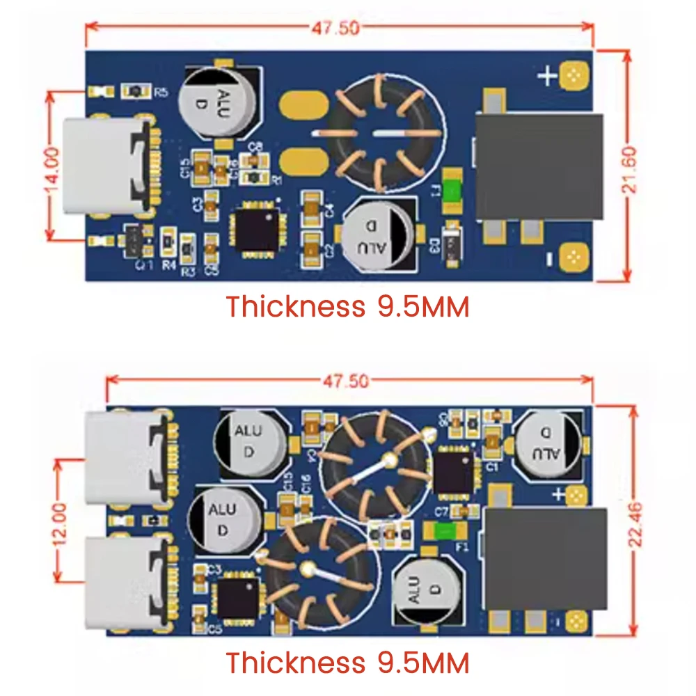 QC3.0 QC2.0 Double USB Type-C Mobile Phone Quick Charge Adapter DC7.1V-32V 3A 30W Step Down Module For Huawei FCP Apple PD