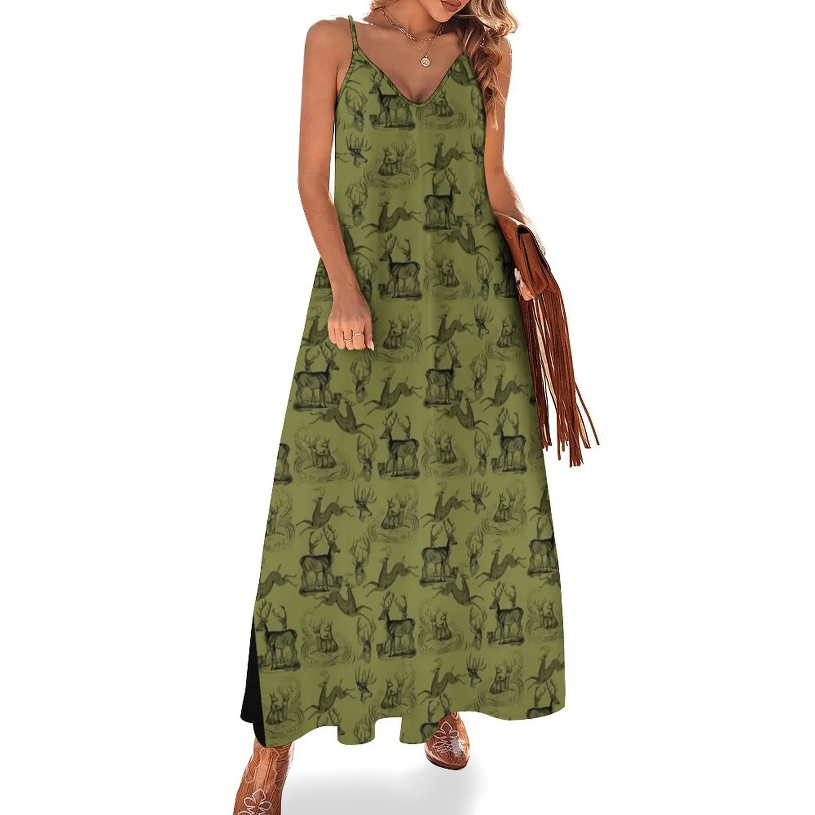 

Rustic Woodsy Vintage Deer Outdoors Nature Theme Pattern Sleeveless Dress dress for women 2024 clothes for women