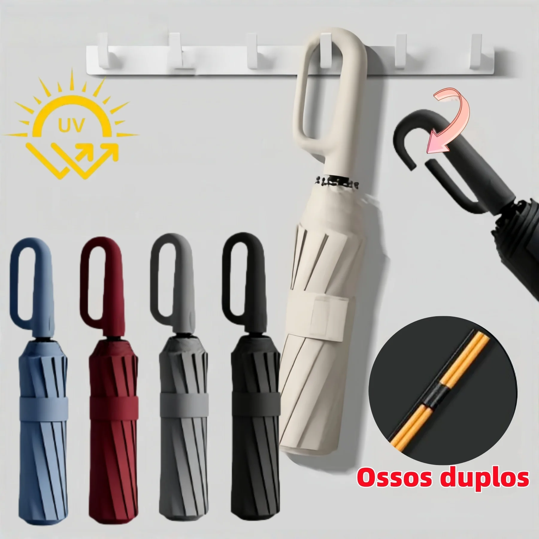 Guarda Chuva Automático com Fivela Portátil À Prova Vento UV Resistente e Protetor Solar Grande Dobrável