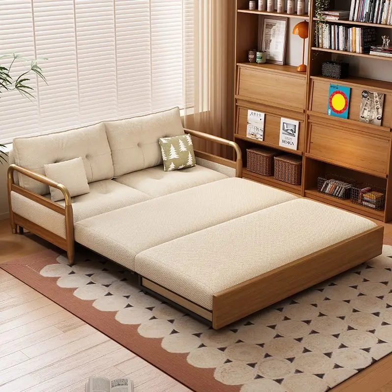 

Boy solid wood sofa bed integrated dual-purpose multi-functional Chinese-style small apartment living room folding study single