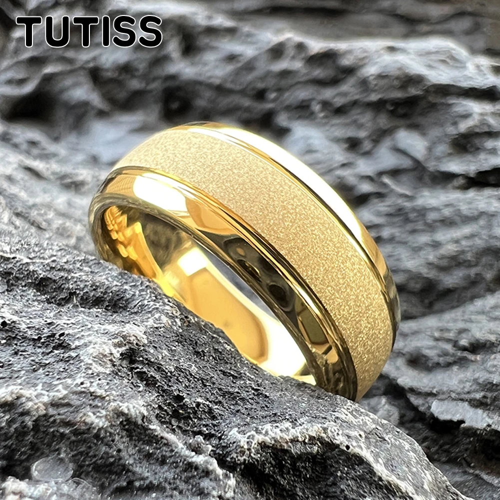 TUTISS 6/8mm gotowy do wysyłki piaskowany złoty pierścionek wolframowy dla mężczyzn kobiety moda zaręczynowy obrączka wygodny krój