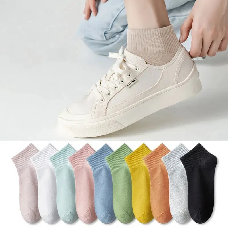 10 Pairs Women Sock Women's Candy Color Cotton Socks Short Socks Ankle Socks Boat Socks Low Cut Ankle Cotton Sock