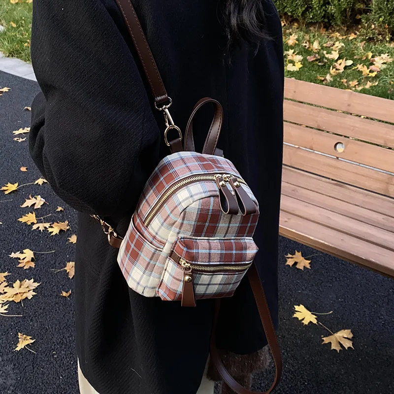 

New Style Double Shoulder Bags for Women with A Sense of Atmosphere Fashionable Plaid Color Blocking and A Lazy Style Texture