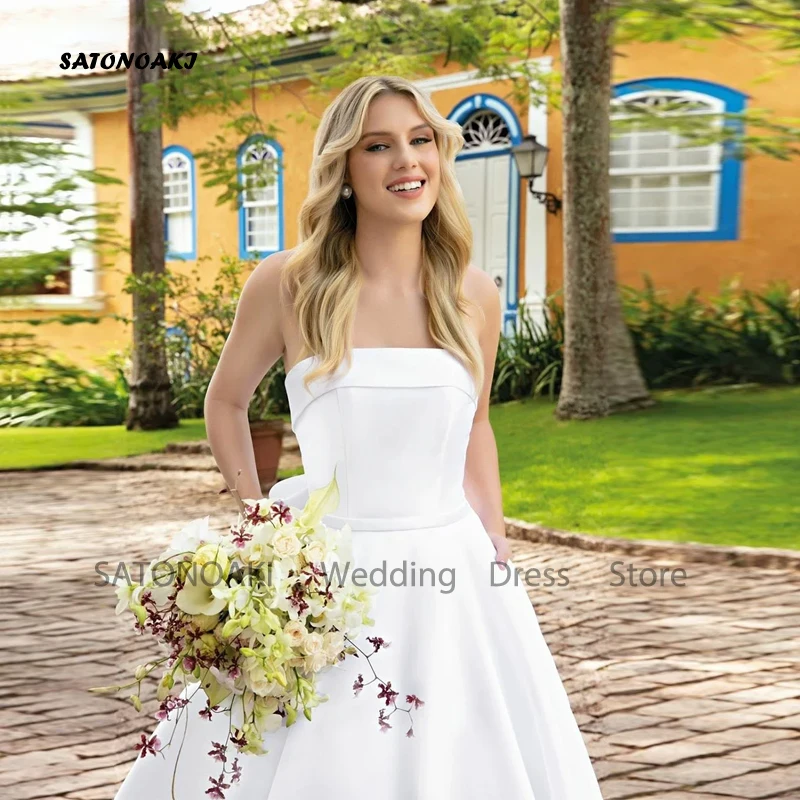 

Customized Luxury Sweetheart Satin Wedding Dress for Bride A Line Backless Simple Bridal Gowns Floor Length Vestidos De Novia
