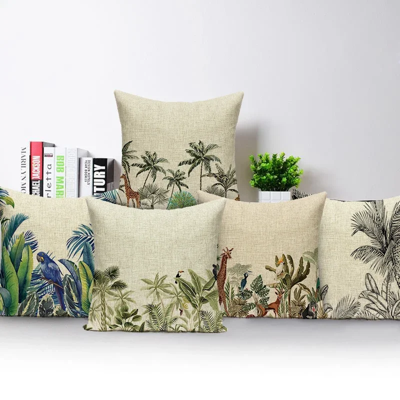 Decorative Cushion Covers Flower Plants Animal Print Pillow Case for Living Room Sofa Car Seat Giraffes Birds Pillow Covers