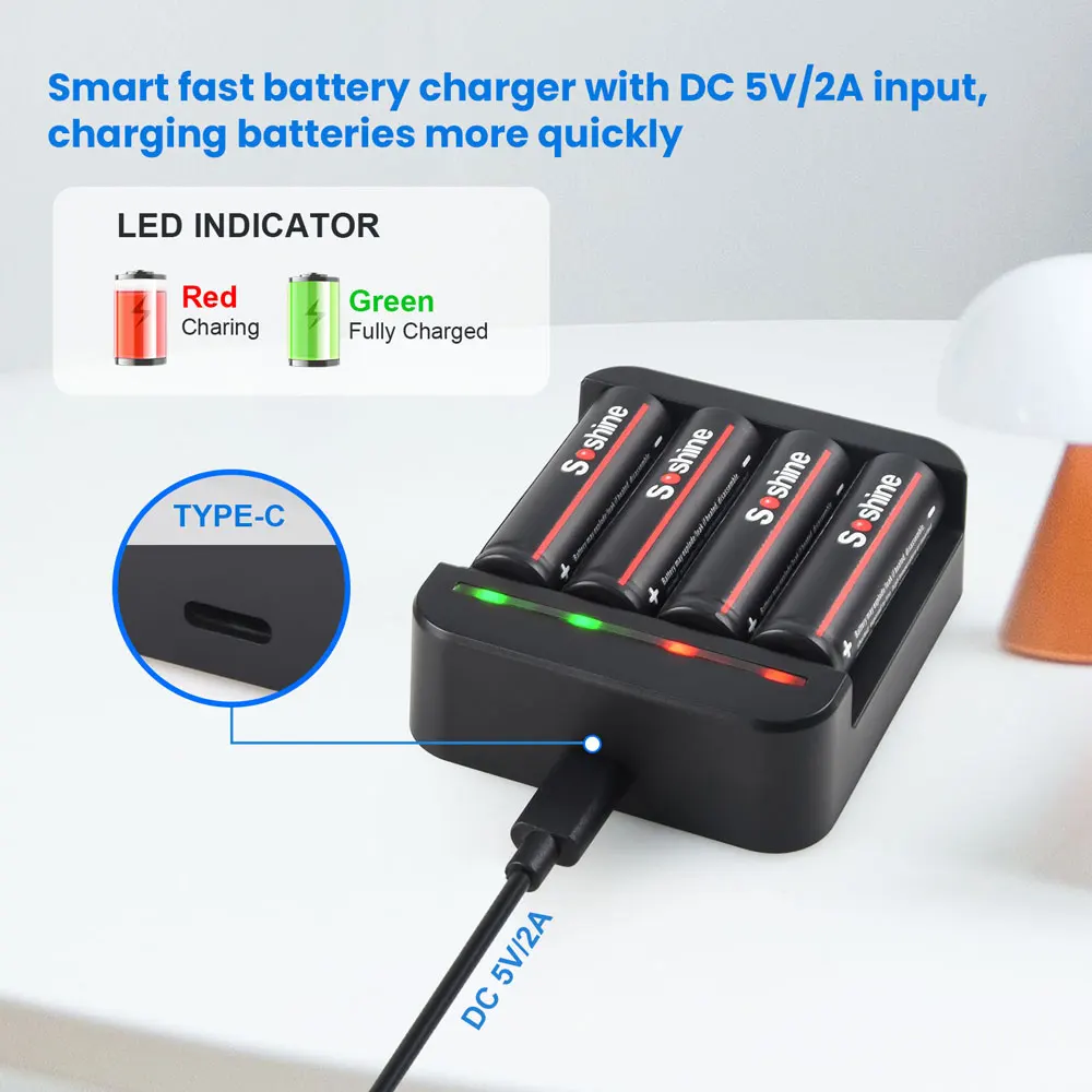 Soshine AA 1.5V Rechargeable Battery Aa 3900mwh Lithium Batteries for Clocks Smoke Detector Radio Video Game Digital Camera Toys