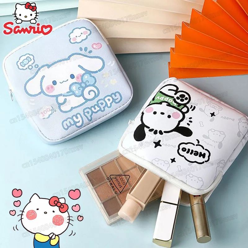 2024 Sanrio Sanitary Pad Pouch Cinnamonroll Pochacco Cartoon Mini Makeup Bag Girls Kawaii Portable Sanitary Napkin Storage Bag