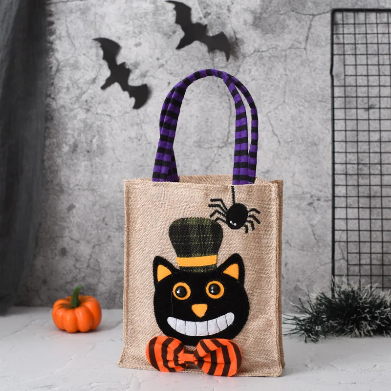 Halloween Non-Woven Bags with Handle，Small Size Reusable Halloween Trick or Treat Tote Bags Candy Bag Grocery Shopping Bags