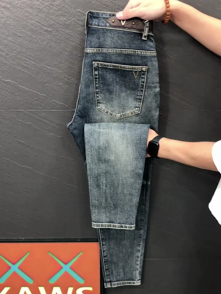 

High Quali Men's Jeans Spring Autumn New Sle Faion Busin Casual Slim Fit Stand Version mid Waist Water Waed